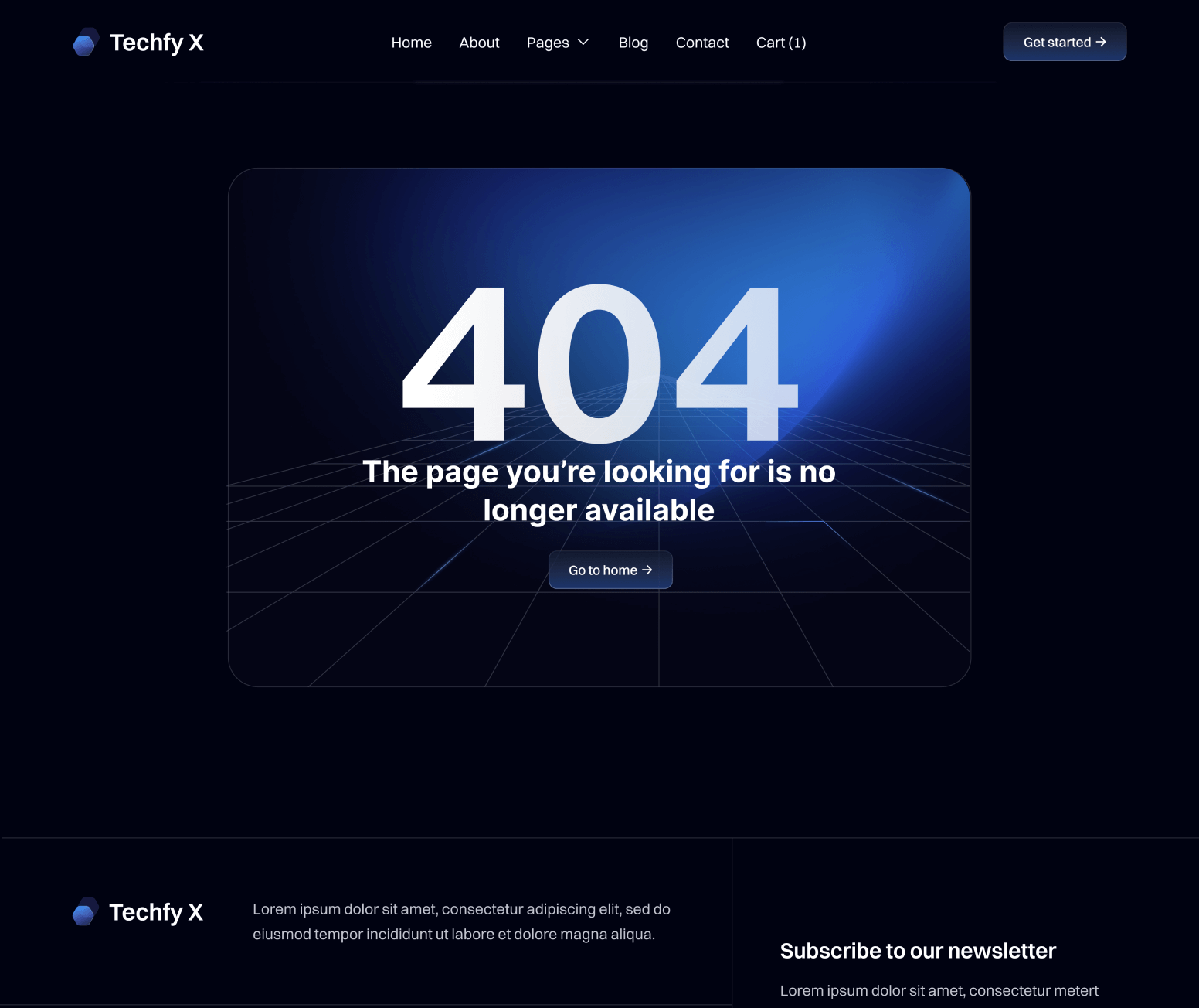 Techfy X 404 Not Found Utility Page - Dark Mode Startup Webflow Template