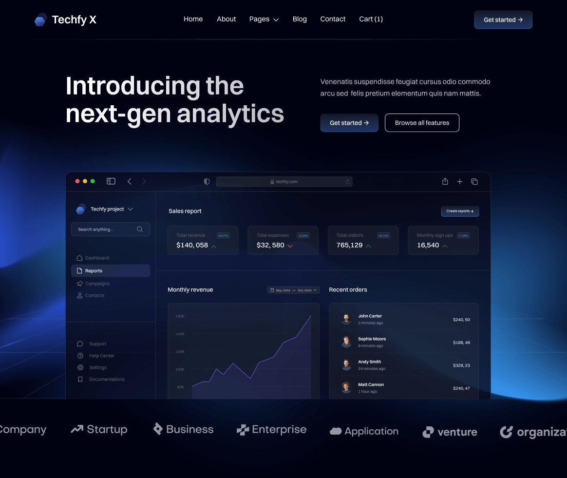 Techfy X - Home V3 Main Page - Dark Mode Startup Webflow Template 