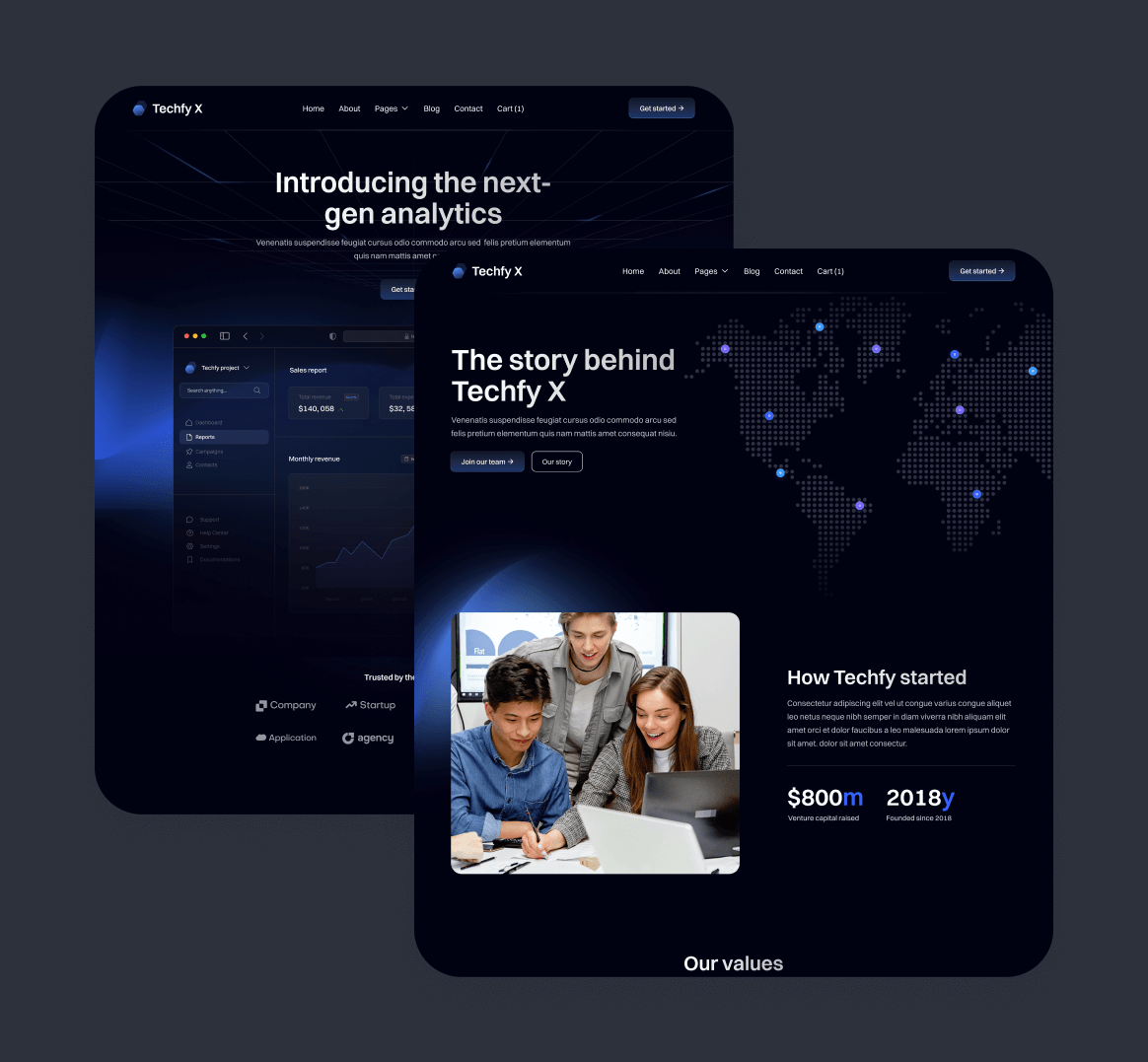 Techfy X - More Than 20 Pages - Dark Mode Startup Webflow Template
