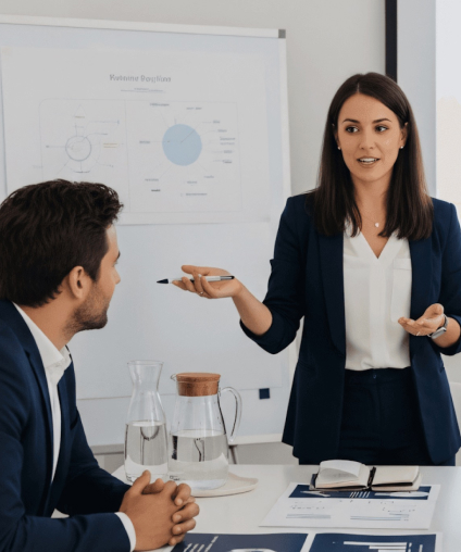 Campaign consultant presenting fundraising results and donor engagement metrics to nonprofit client