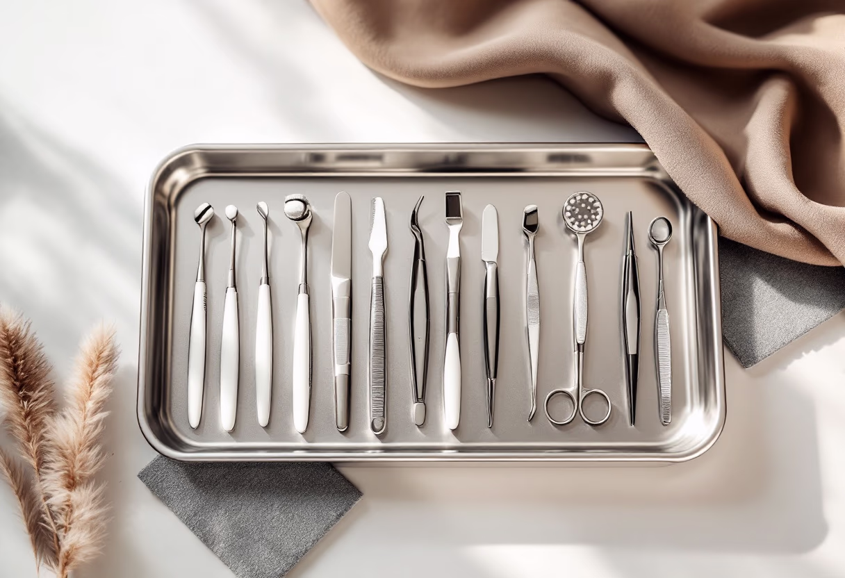 image of sterile dental tools on an organized tray