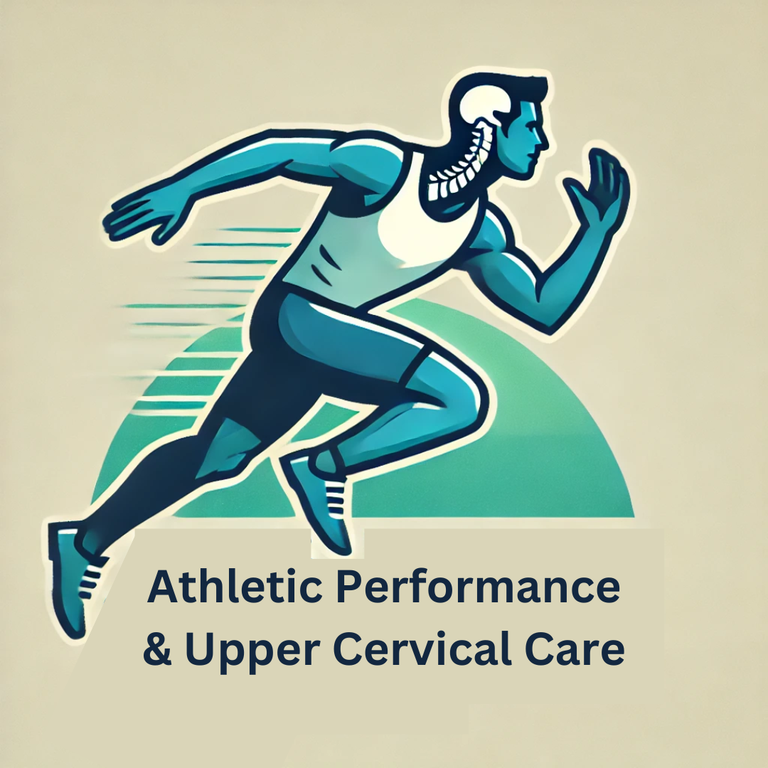 Illustration of a male runner with an emphasized upper cervical spine, representing athletic performance and upper cervical care.