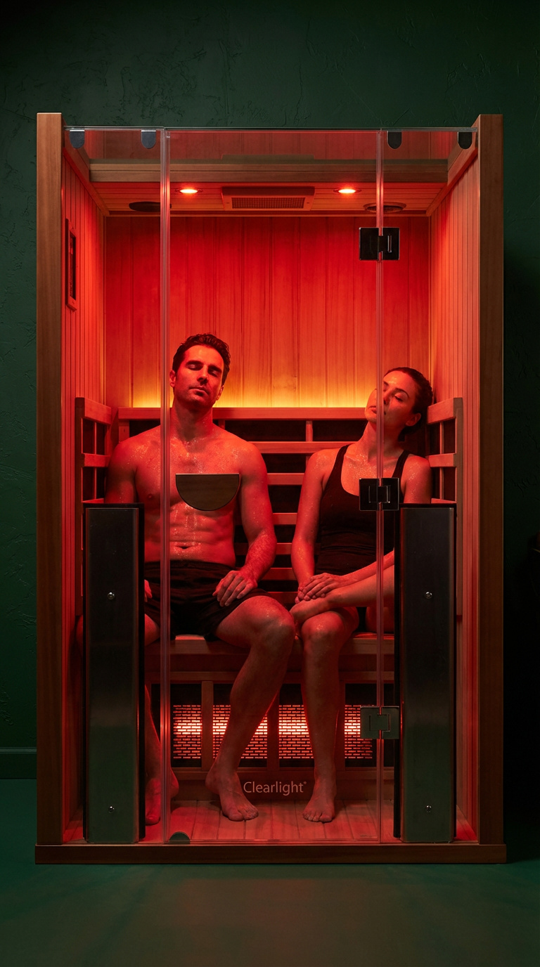 Couple sitting in Infrared Sauna