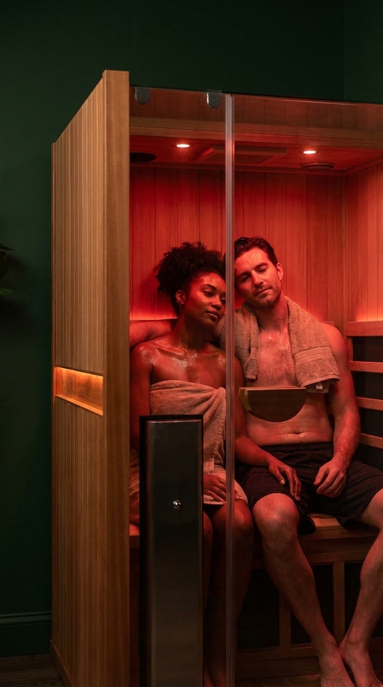 Couple sitting in Infrared Sauna