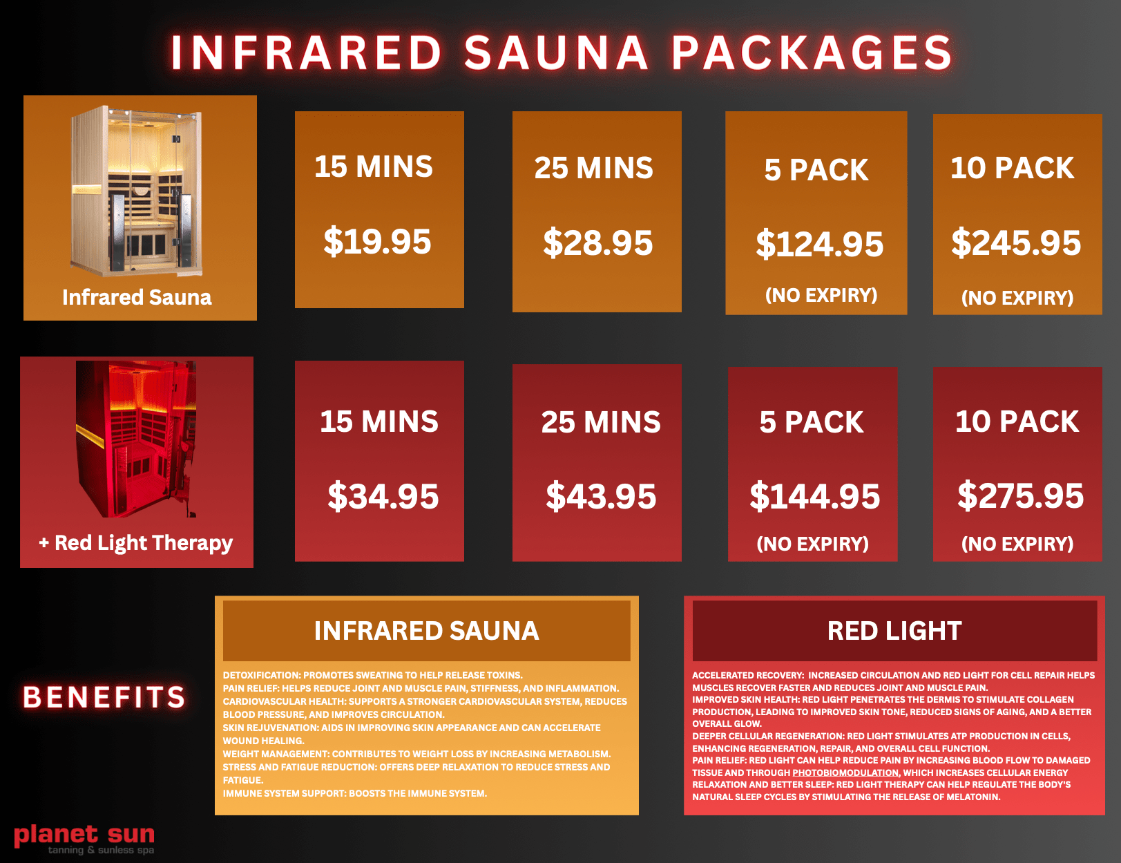 Infrared sauna price board