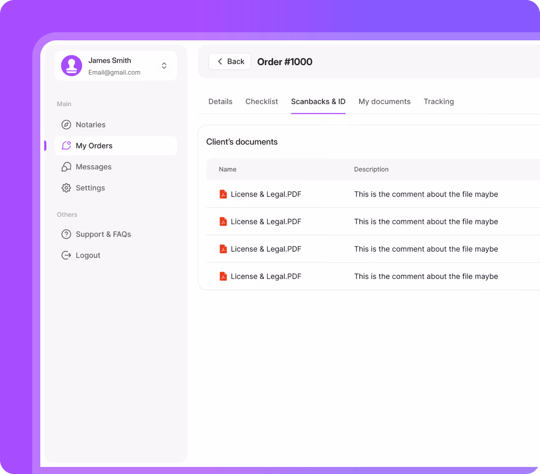 Document tracking and secure scanback download page