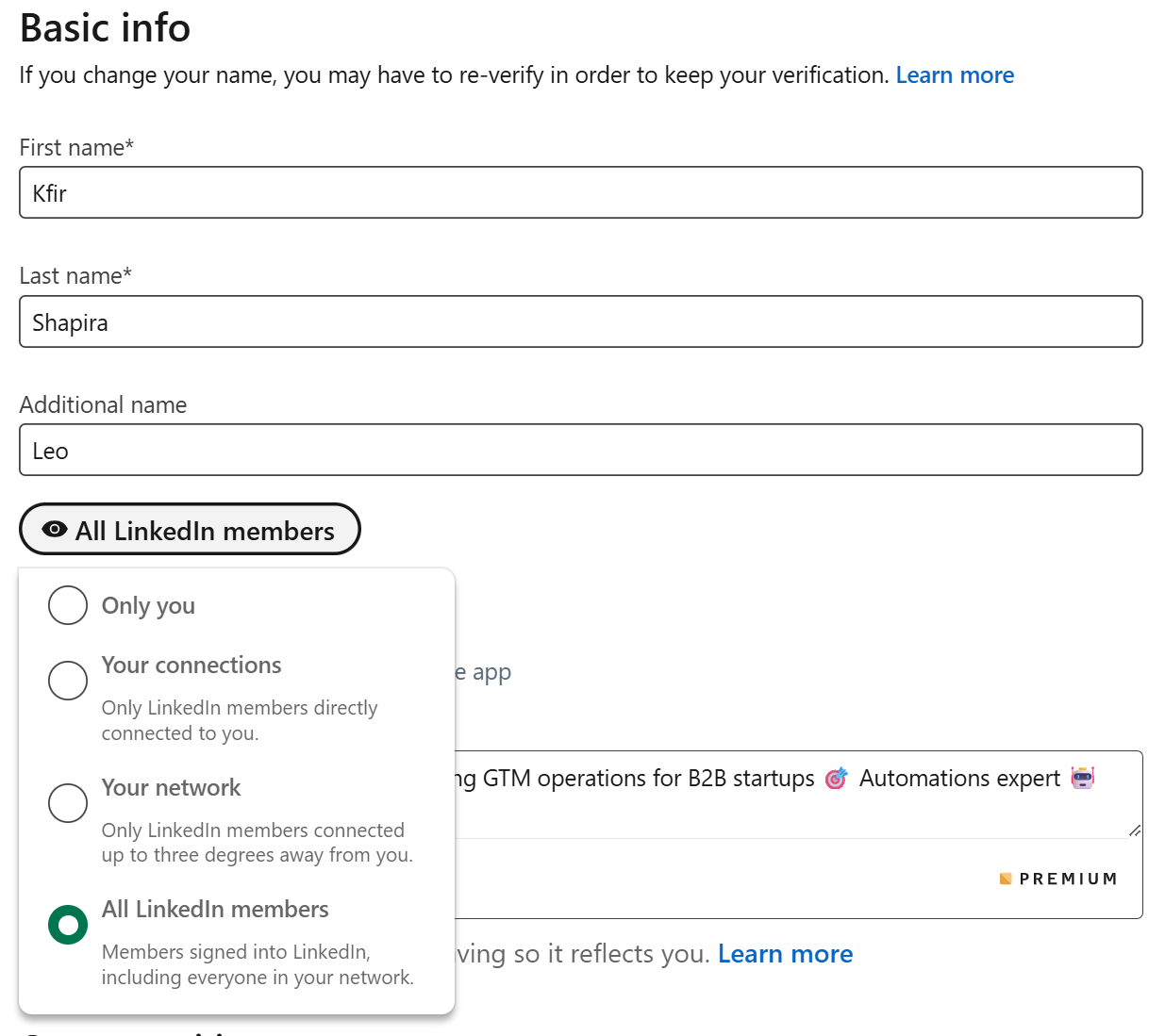 Name visibility settings - you can see yours right here