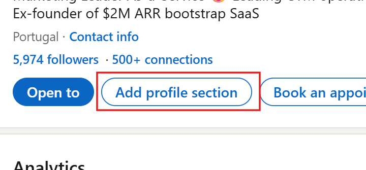 This button is located at the top of your LinkedIn profile