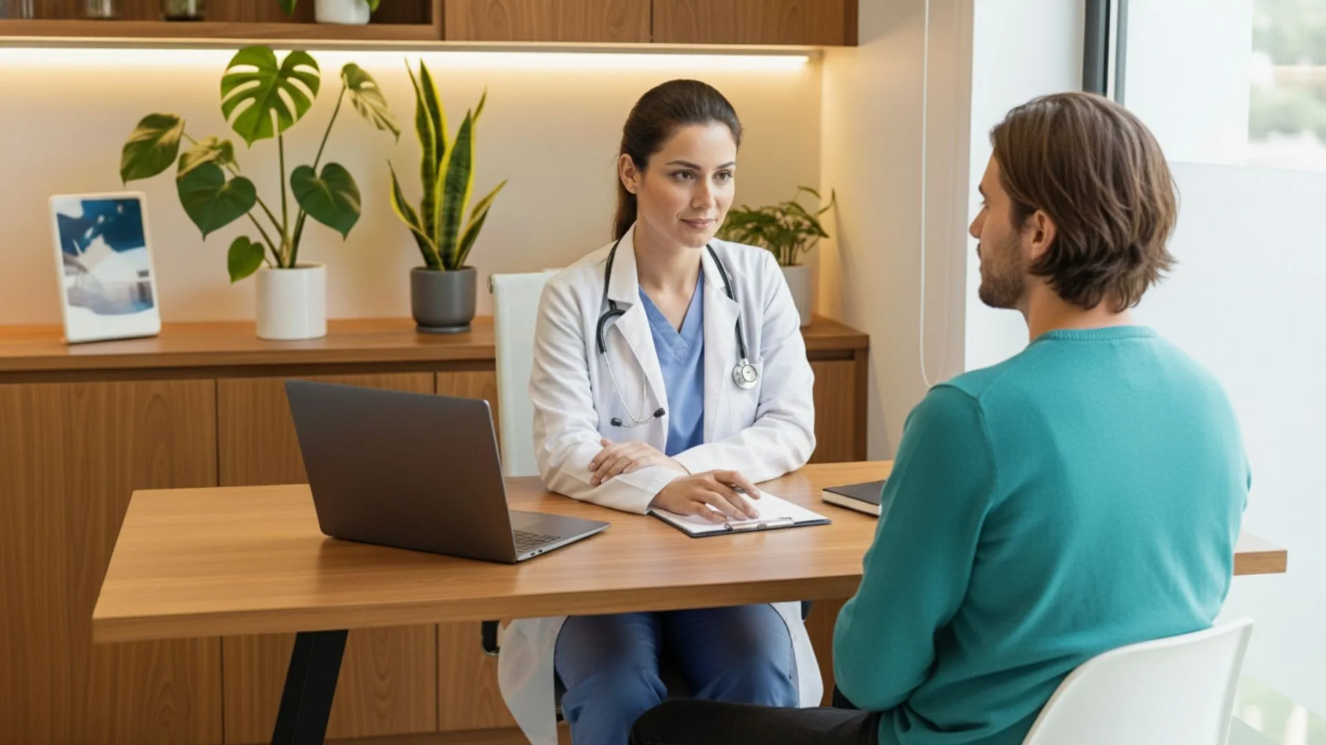 Doctor using a laptop for podiatry compound care