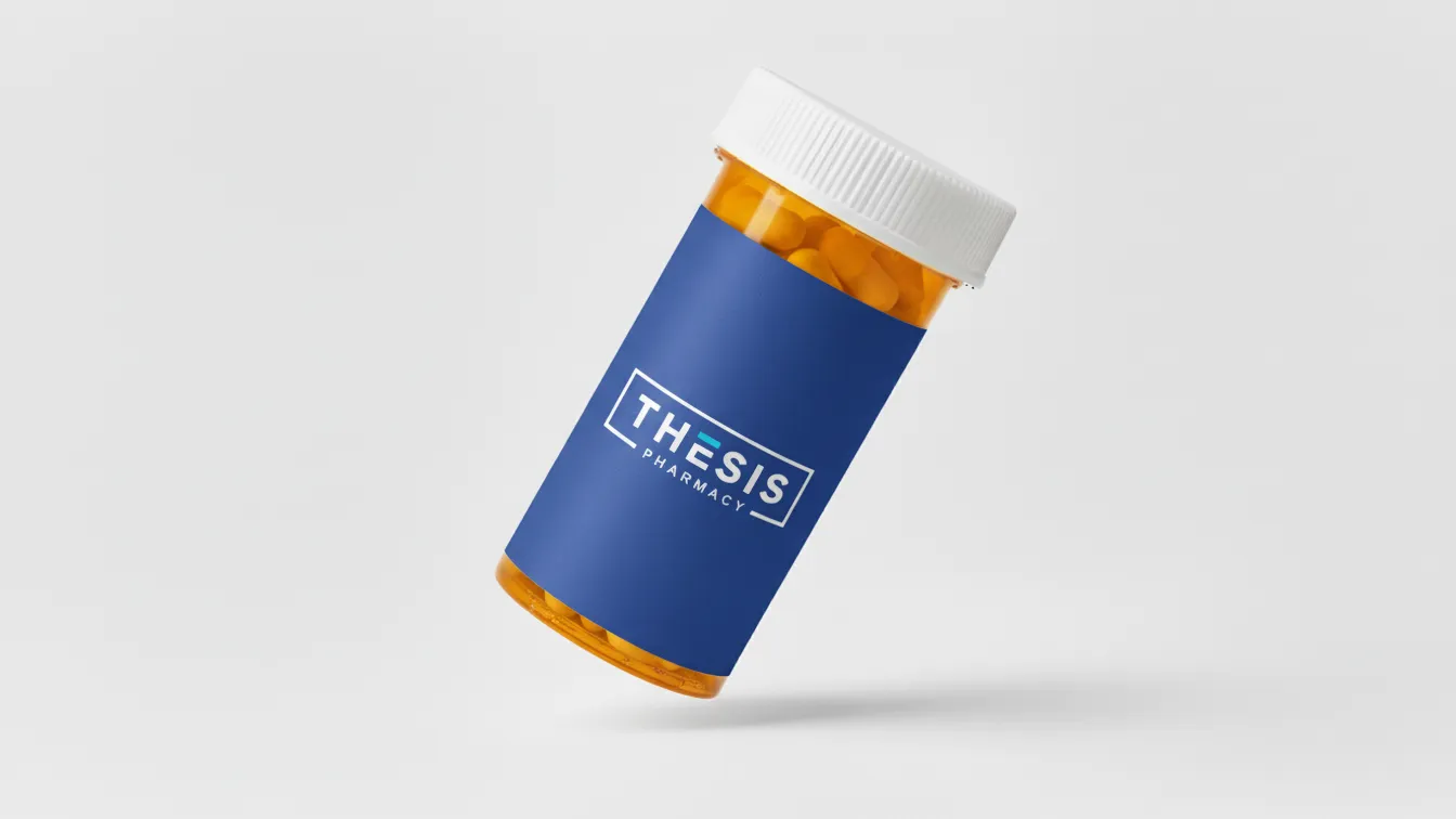 Thesis Pharmacy l prescription pill bottle with white cap