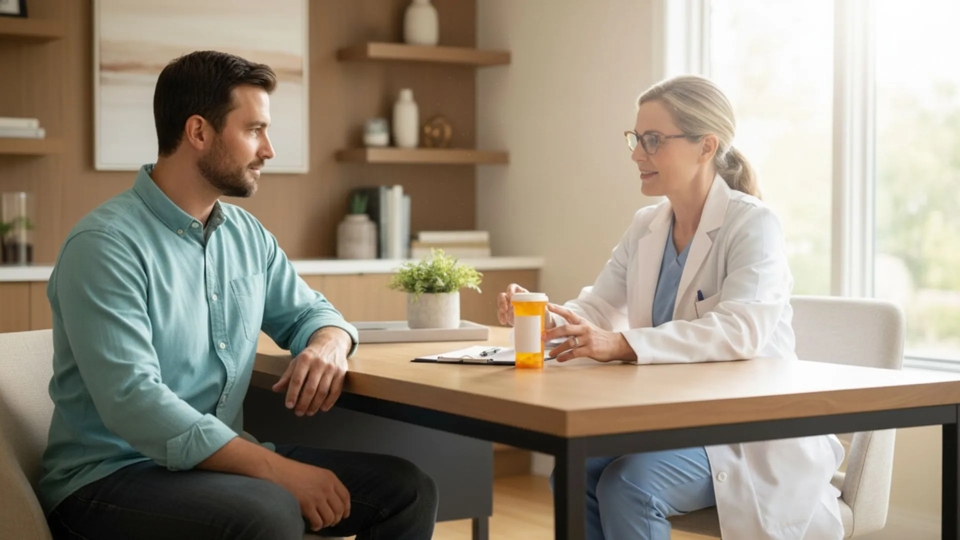 Smiling pediatric healthcare provider representing Thesis Pharmacy patient care