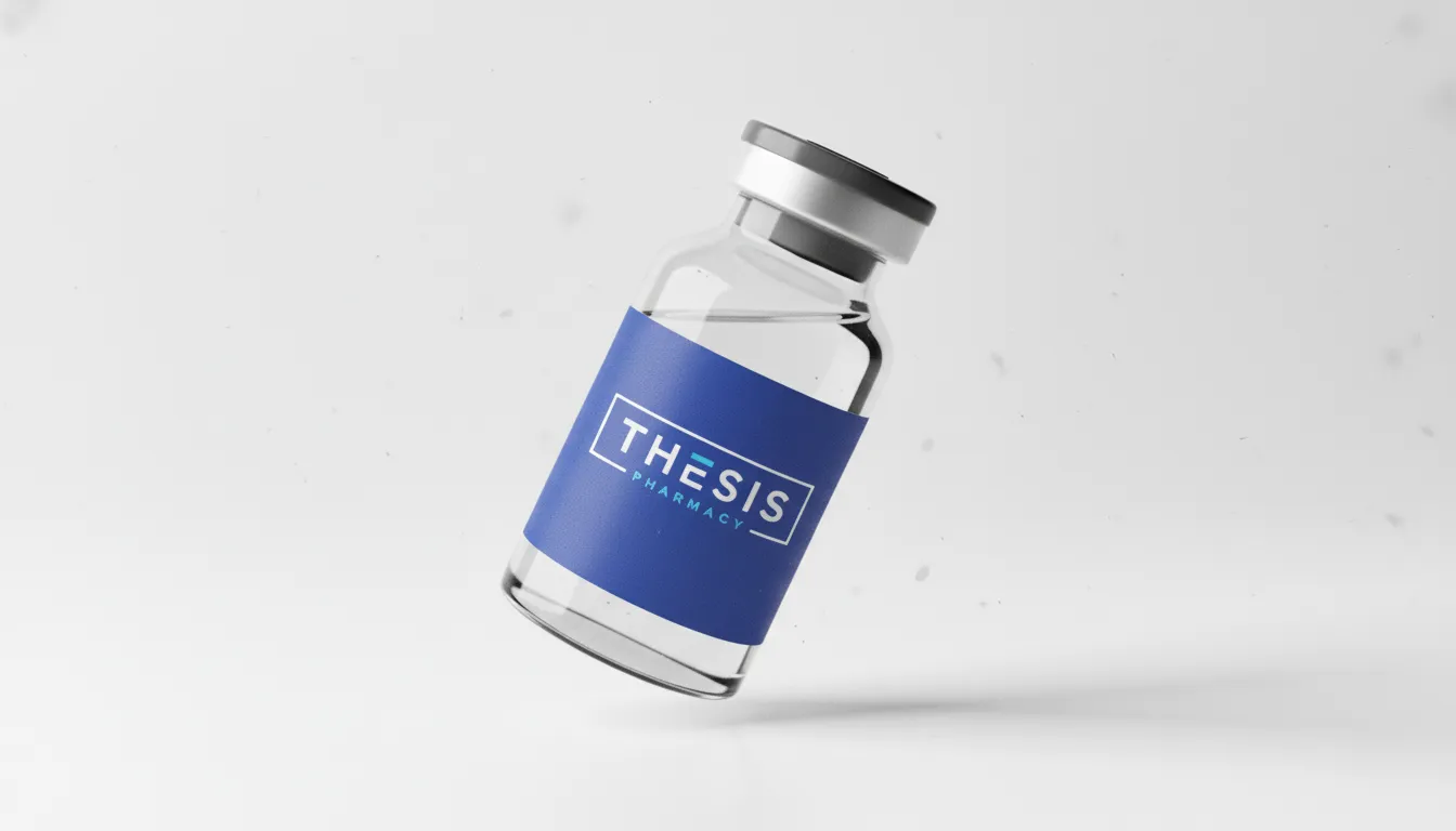 Thesis Pharmacy injectable vial with silver cap and blue label