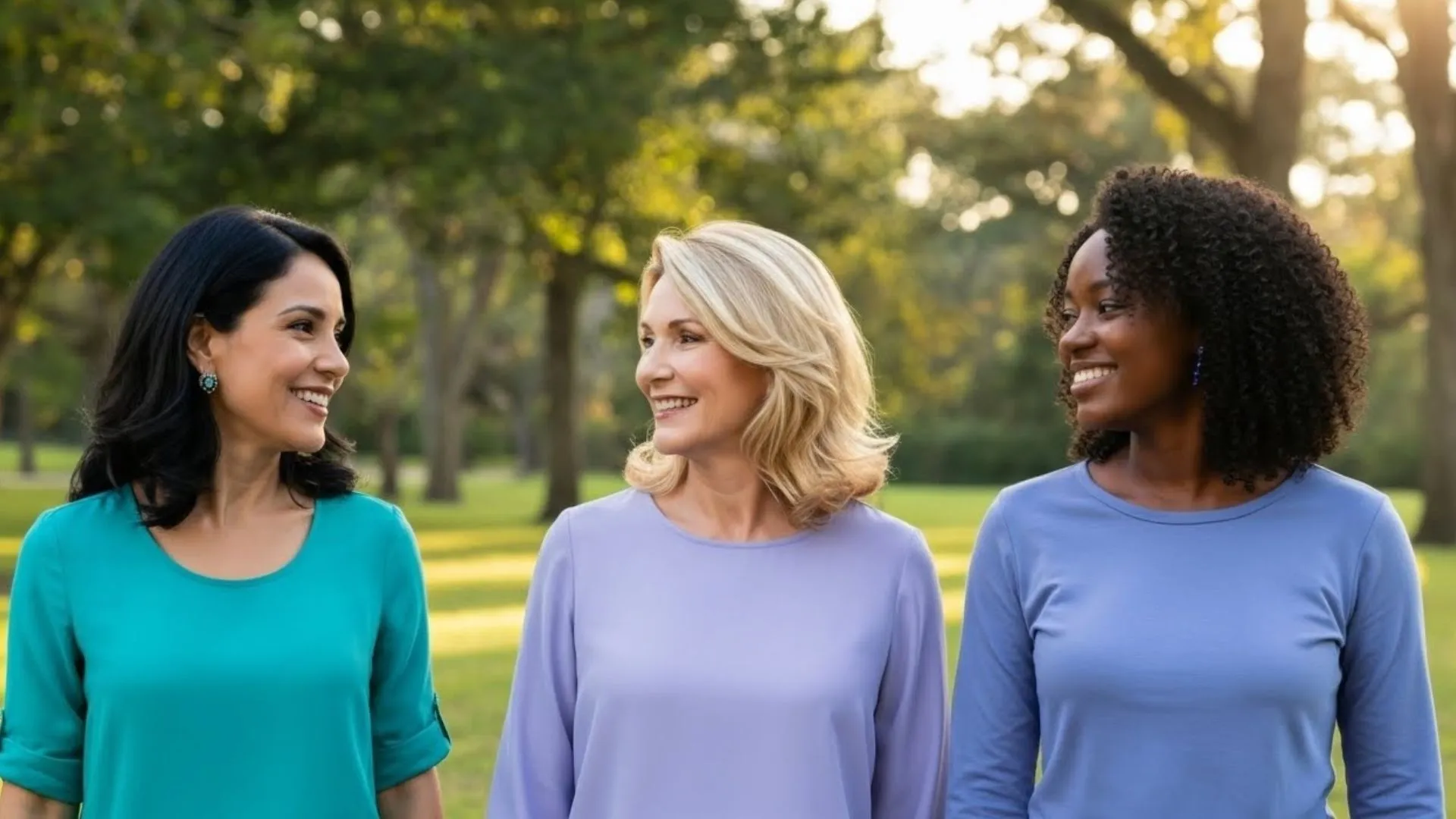 Three women smiling together representing women’s wellness care