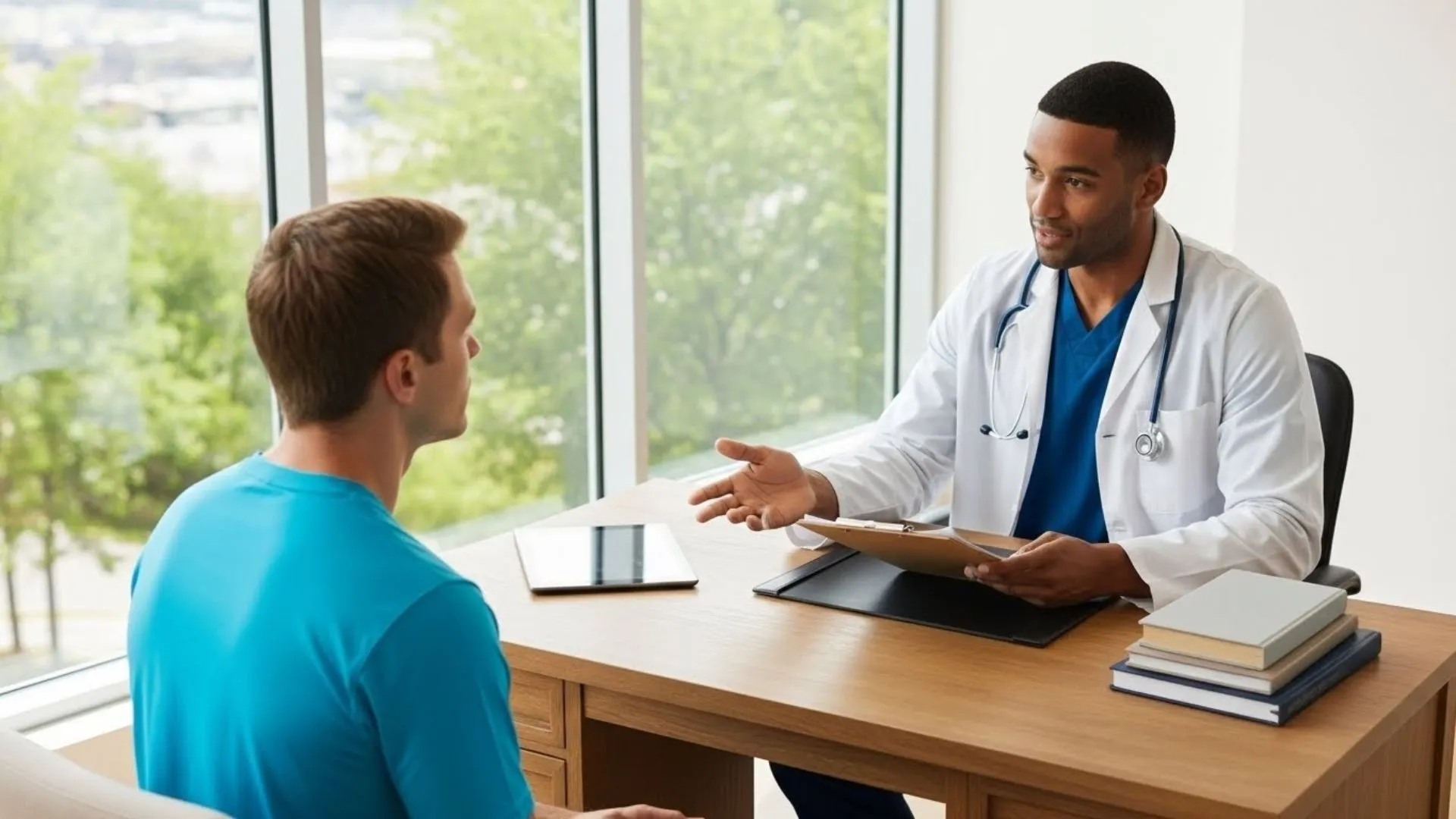 Doctor discussing wound care treatment options supported by Thesis Pharmacy