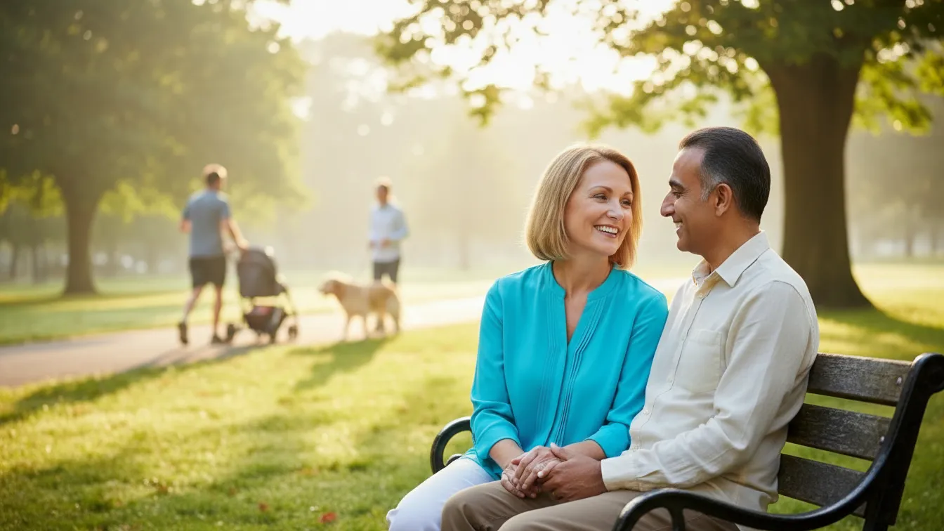 Middle-aged couple outdoors representing hormone replacement therapy support from Thesis Pharmacy