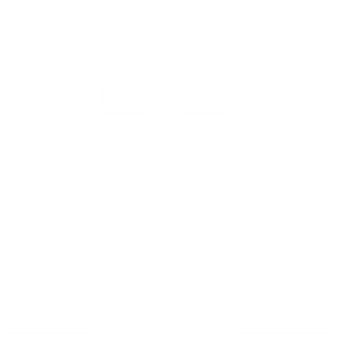 White capital letter T centered on a black square background with three white rectangular gaps at the bottom.