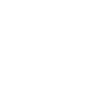 White capital letter T centered on a black square background with three white rectangular gaps at the bottom.