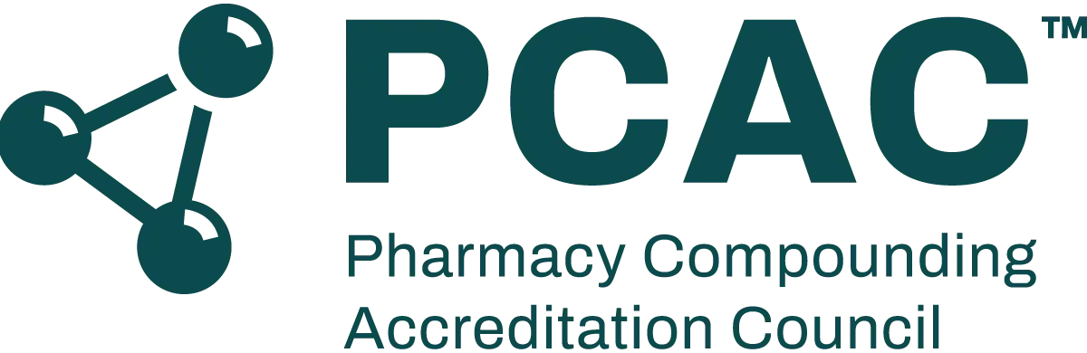 PCAC Pharmacy Compounding Accreditation Council logo with interconnected circles graphic.