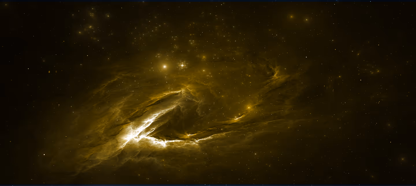 Bright yellow and white glowing nebula with scattered stars in deep space.