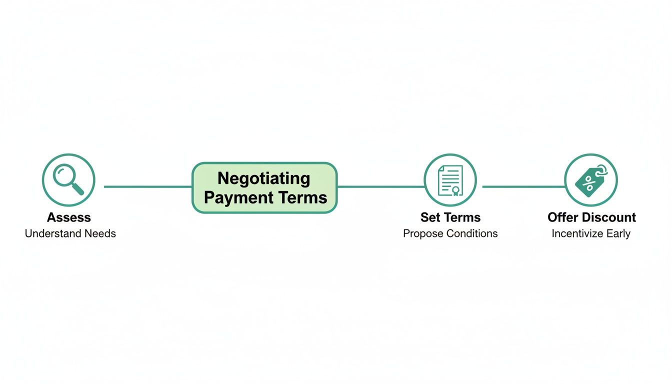 A process diagram illustrating the key steps in negotiating payment terms effectively.
