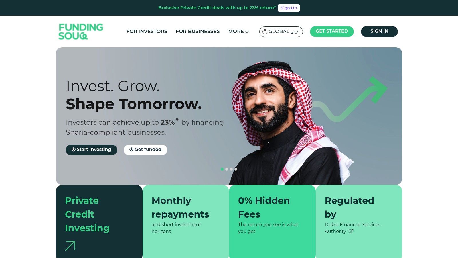 The Funding Souq website interface for SMEs seeking a business loan alternative