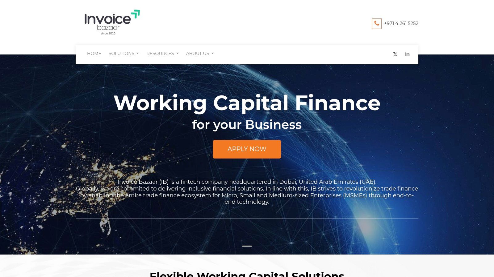 Invoice Bazaar showing working capital solutions.