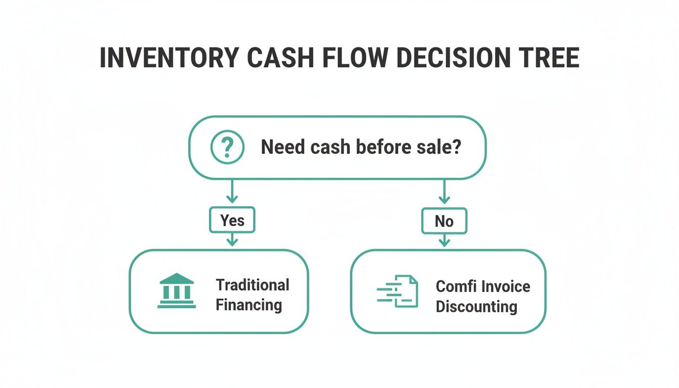 A decision tree diagram illustrating inventory cash flow options for businesses.