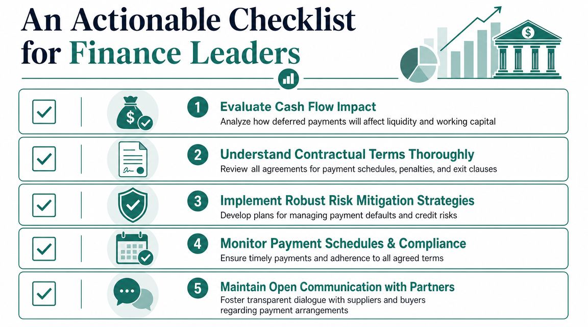 A checklist for finance leaders on managing deferred payments, including risk mitigation and communication strategies for businesses.