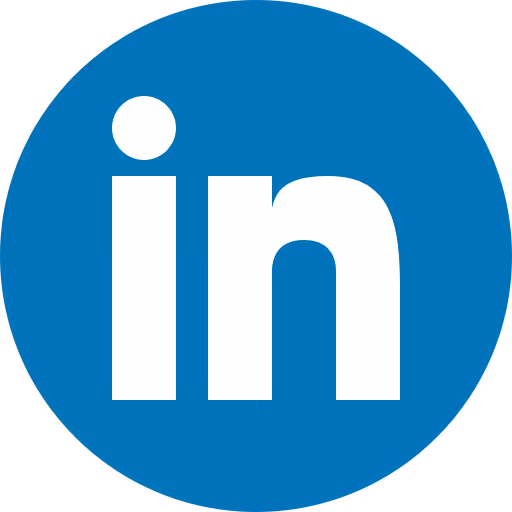 LinkedIn logo with white 'in' letters on a blue circular background.