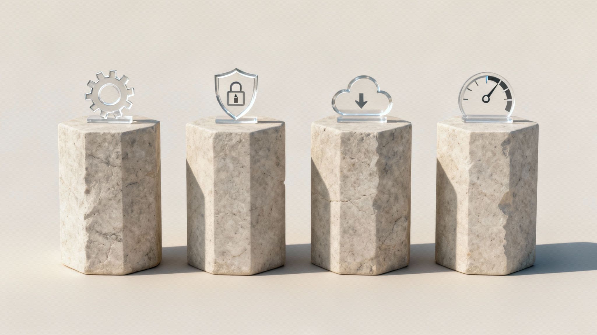 Digitální kompas ukazující na čtyři klíčové pilíře správy webu