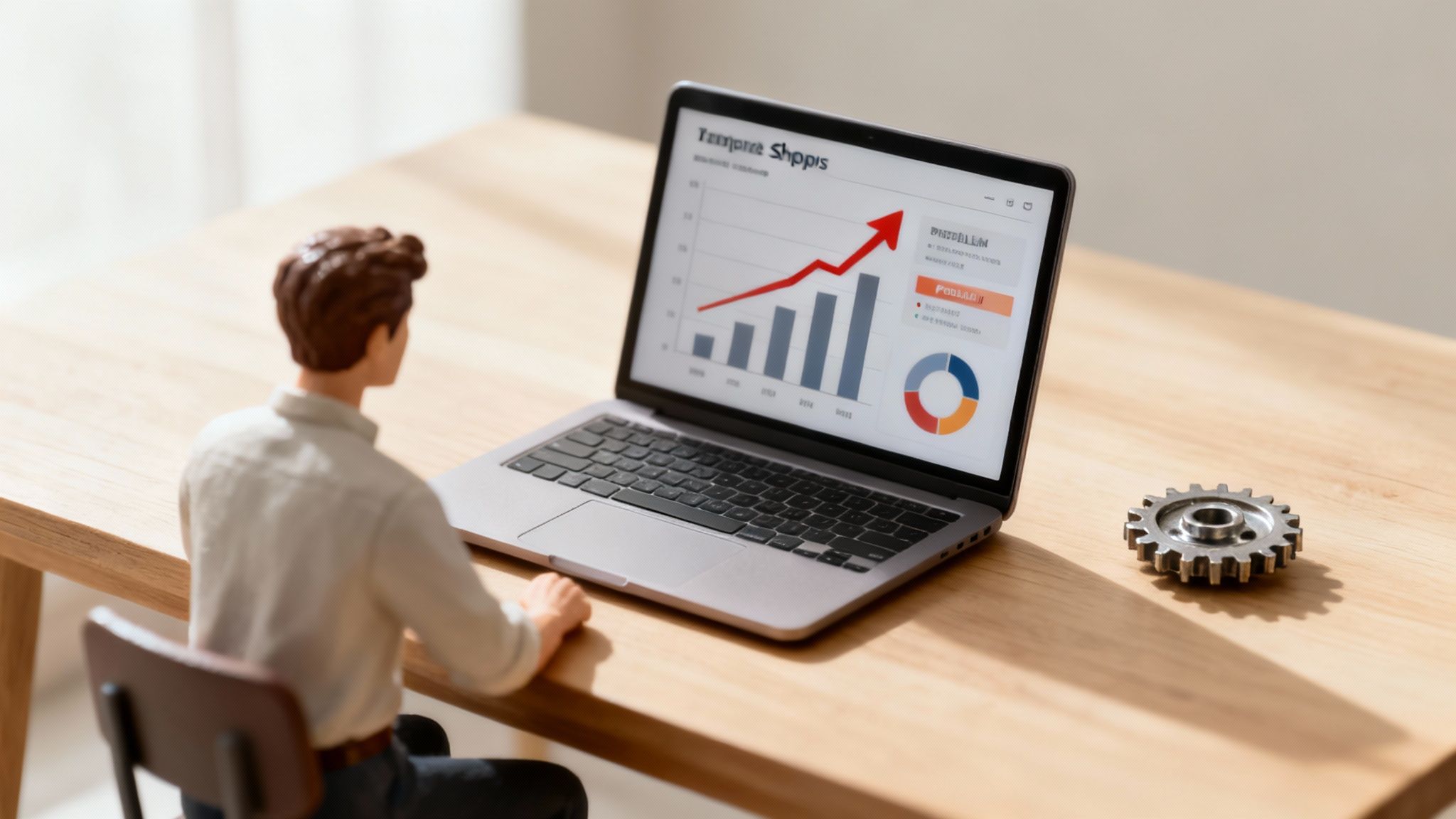 Skupina lidí analyzuje data na obrazovce a diskutuje nad strategií růstu e-shopu.