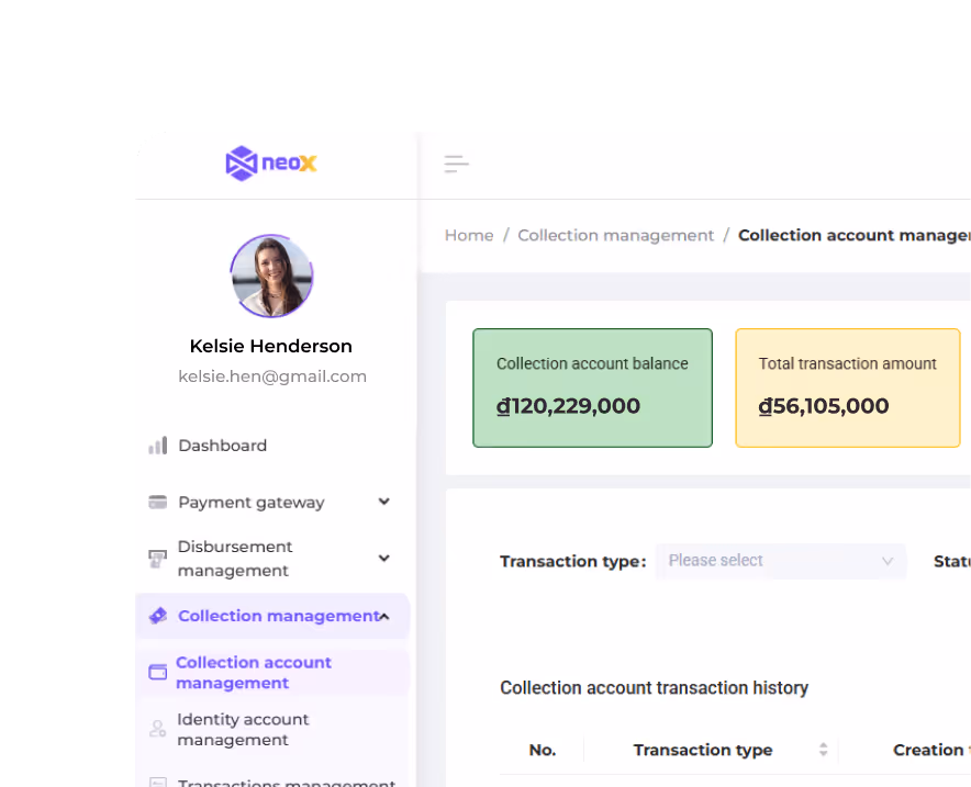 NeoX Collection Feature - Merchant Portal