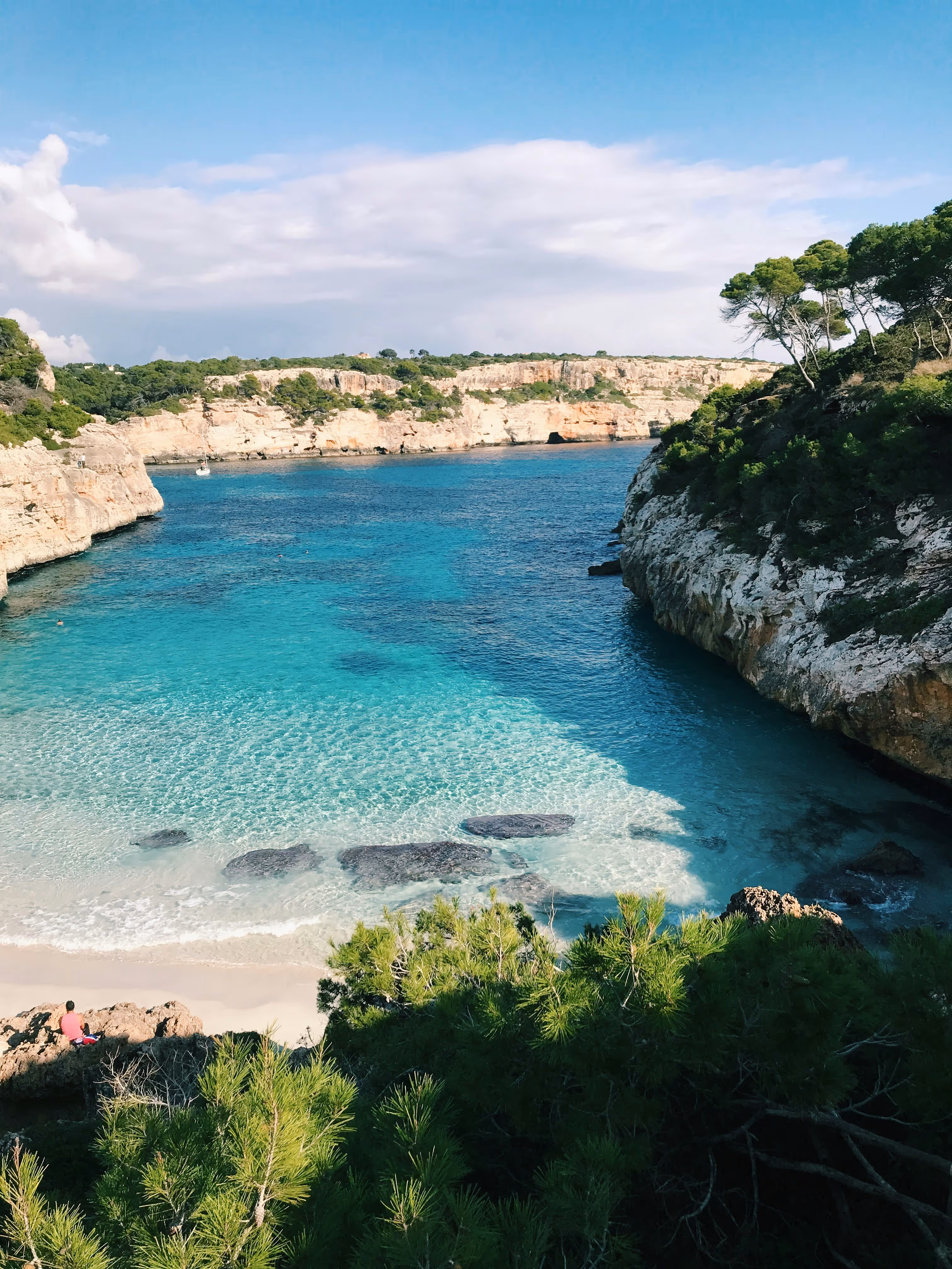 Turquoise Mediterranean beach at sunset in Mallorca