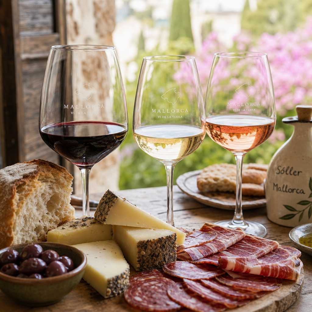 Wine and tapas tasting spread with Spanish cheeses, cured meats, and bread on rustic wood table