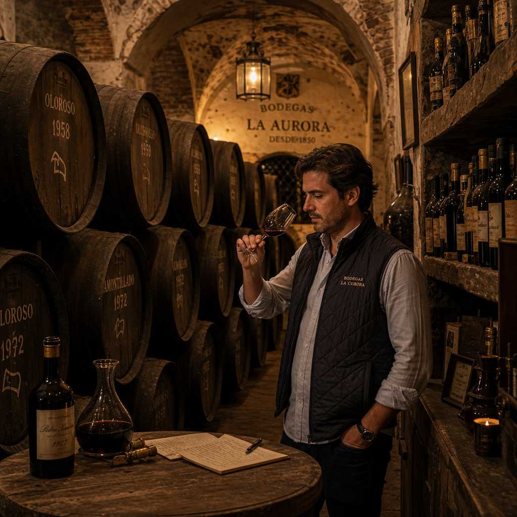 Traditional Mallorcan wine cellar interior with wooden barrels and stone archways