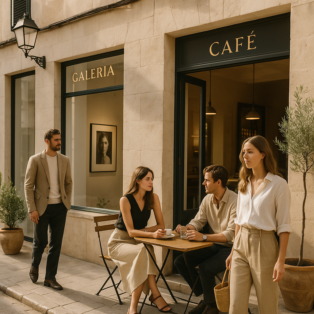 Santa Catalina street scene with contemporary galleries and upscale shopping