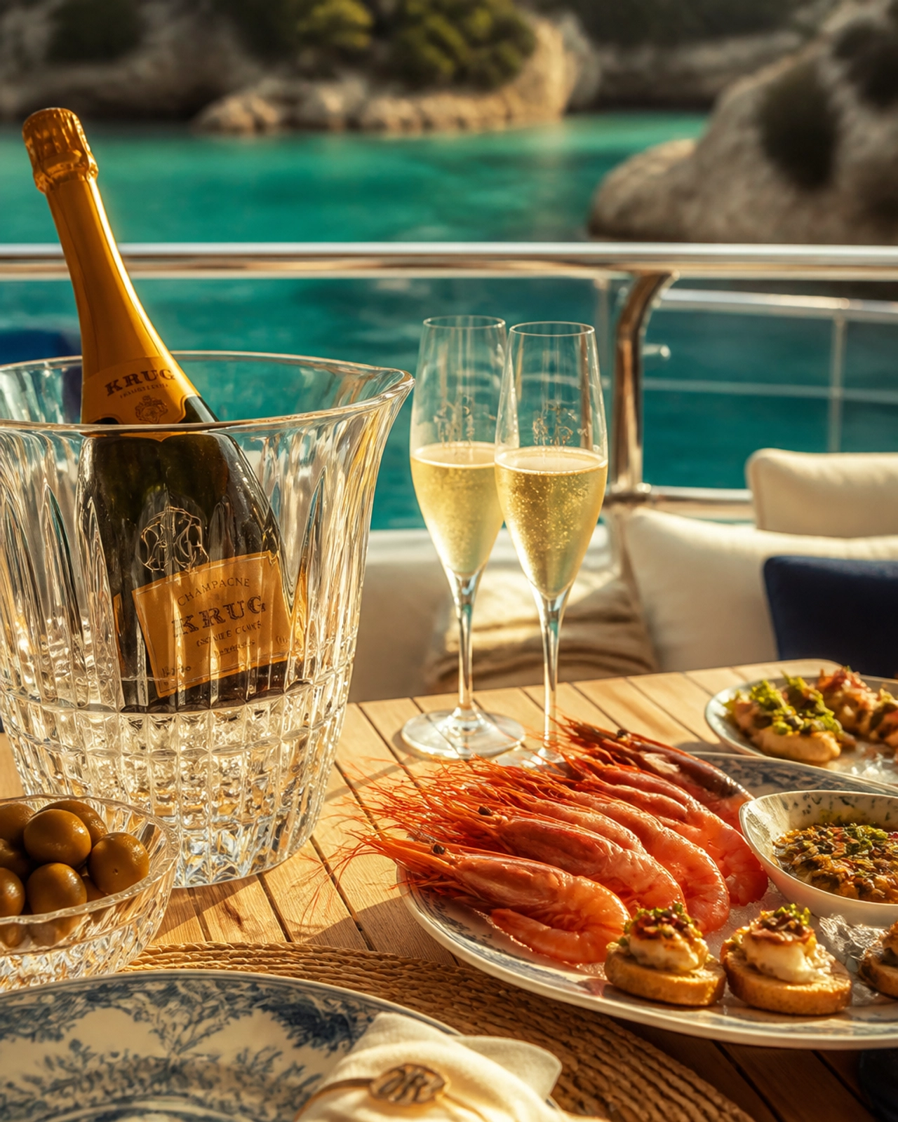 High-end catering on a teak deck: The result of meticulous APA allocation and local sourcing of premium Mediterranean ingredients.