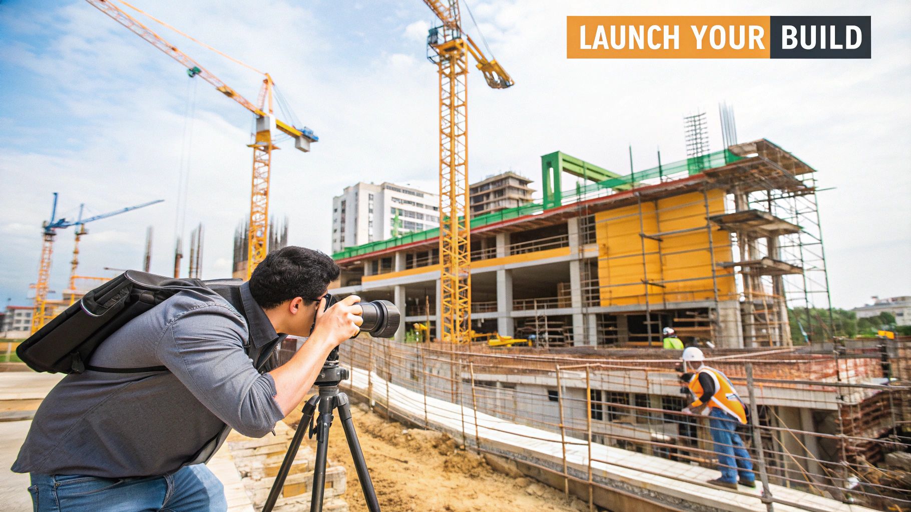 A construction site being filmed at sunset, showcasing the project's scale.