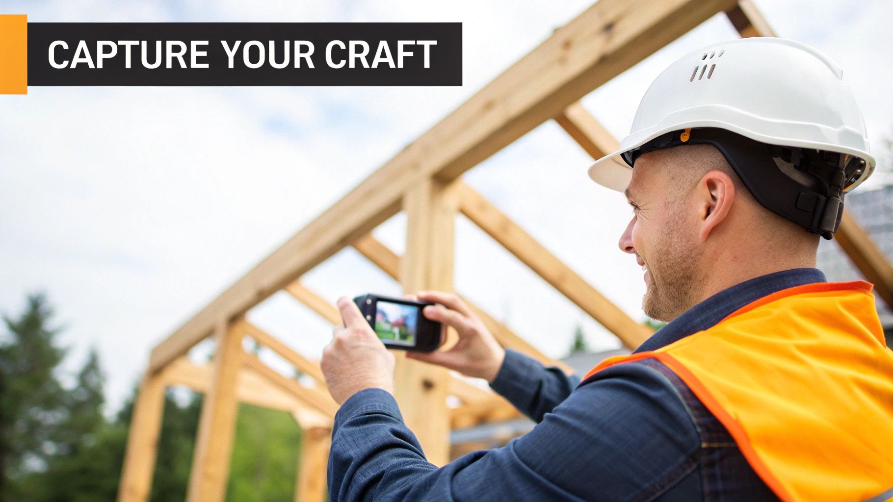 Builder capturing project photos on a smartphone