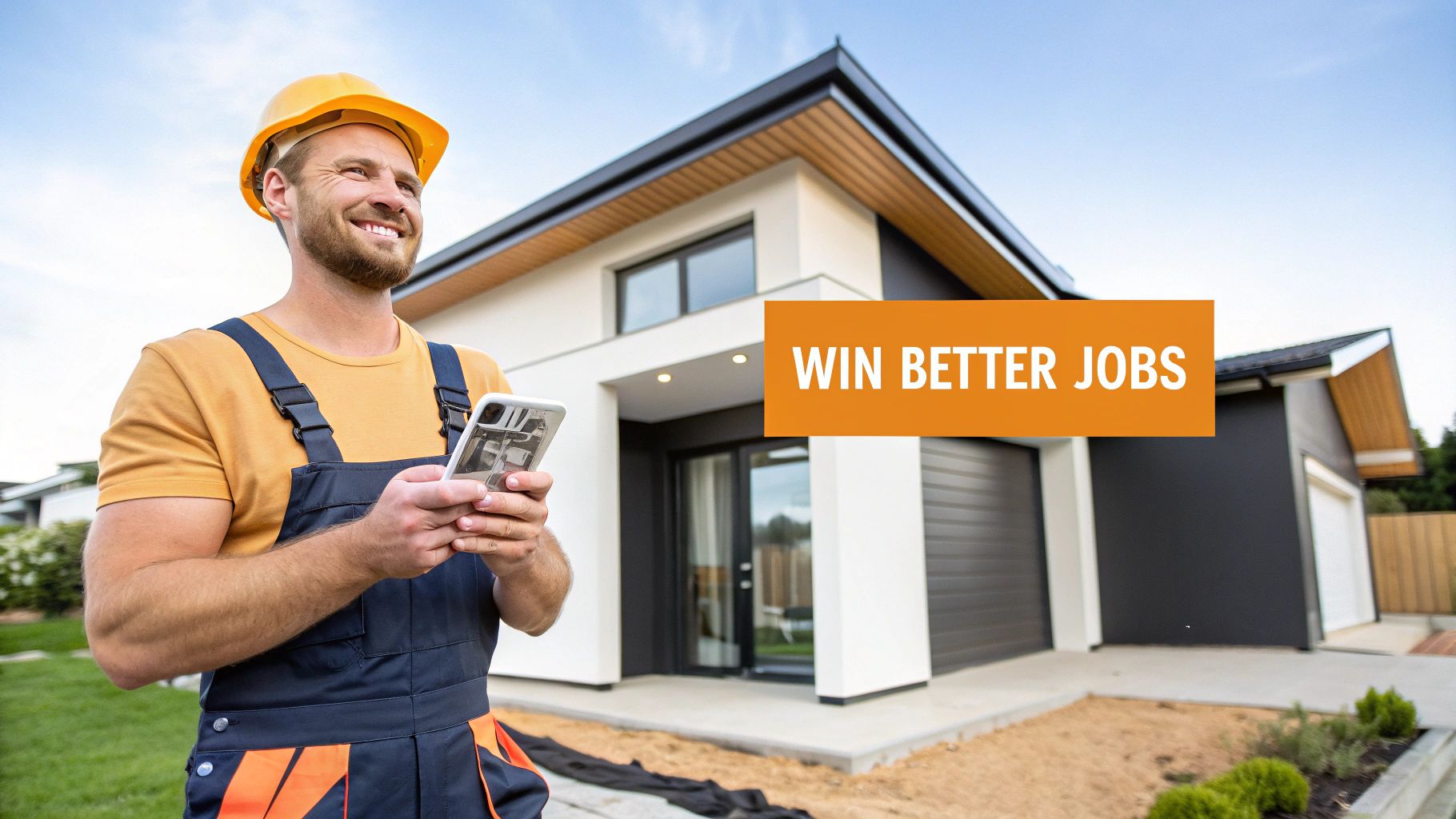 A builder reviewing plans on a modern construction site.