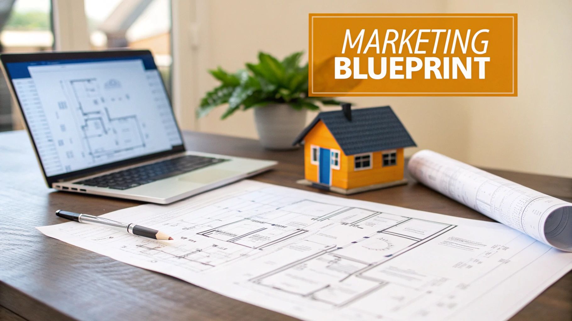 A builder reviewing architectural blueprints on a construction site.