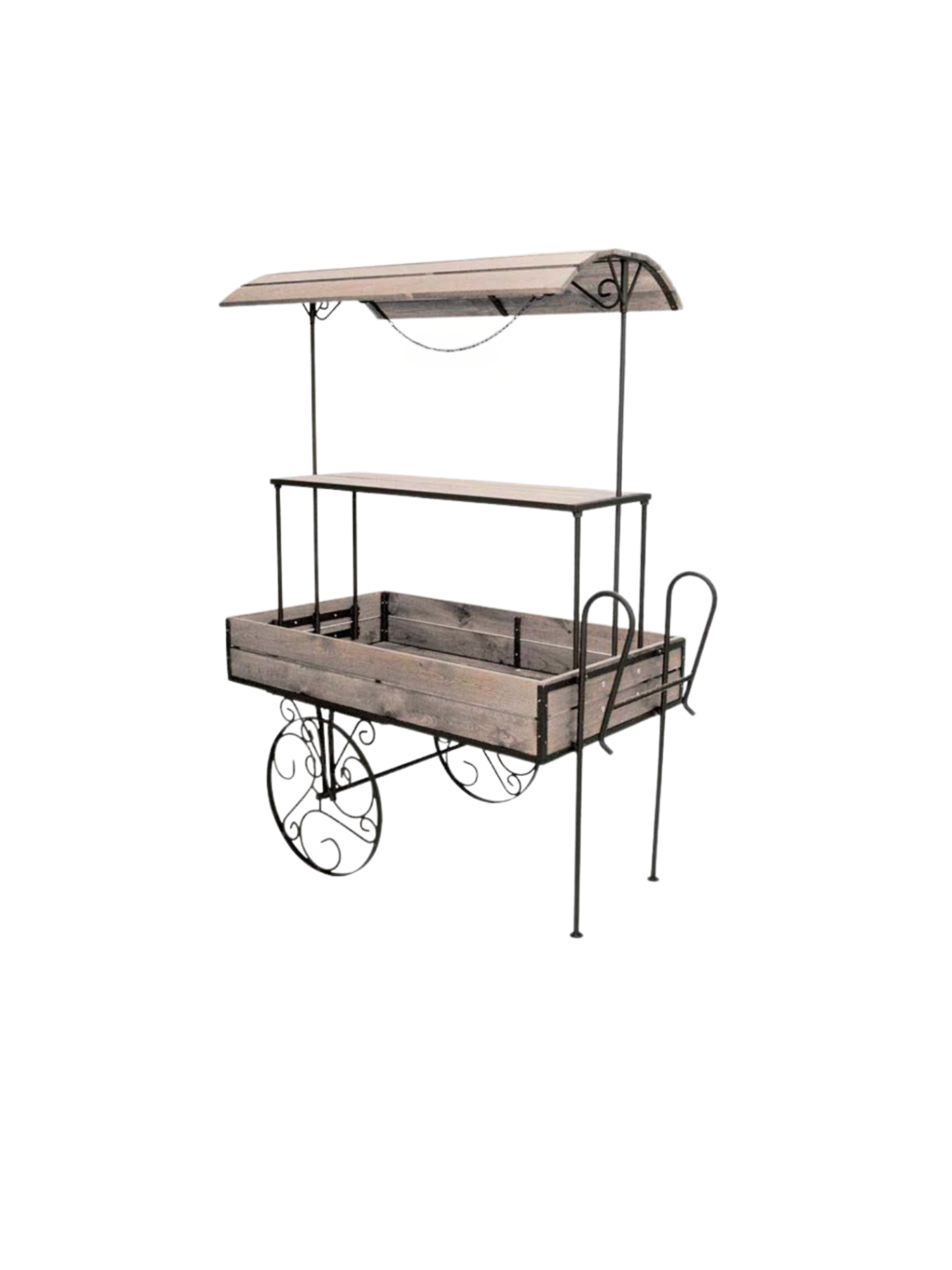 Charrette en bois avec fruits factices type marché, décoration guinguette à louer – Mon Décor à Louer