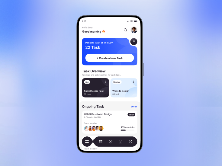 Project management application Design