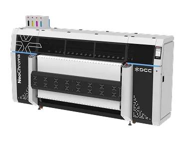 Large industrial NeoChroma 8 wide-format printer with a digital display and ink cartridges on top.