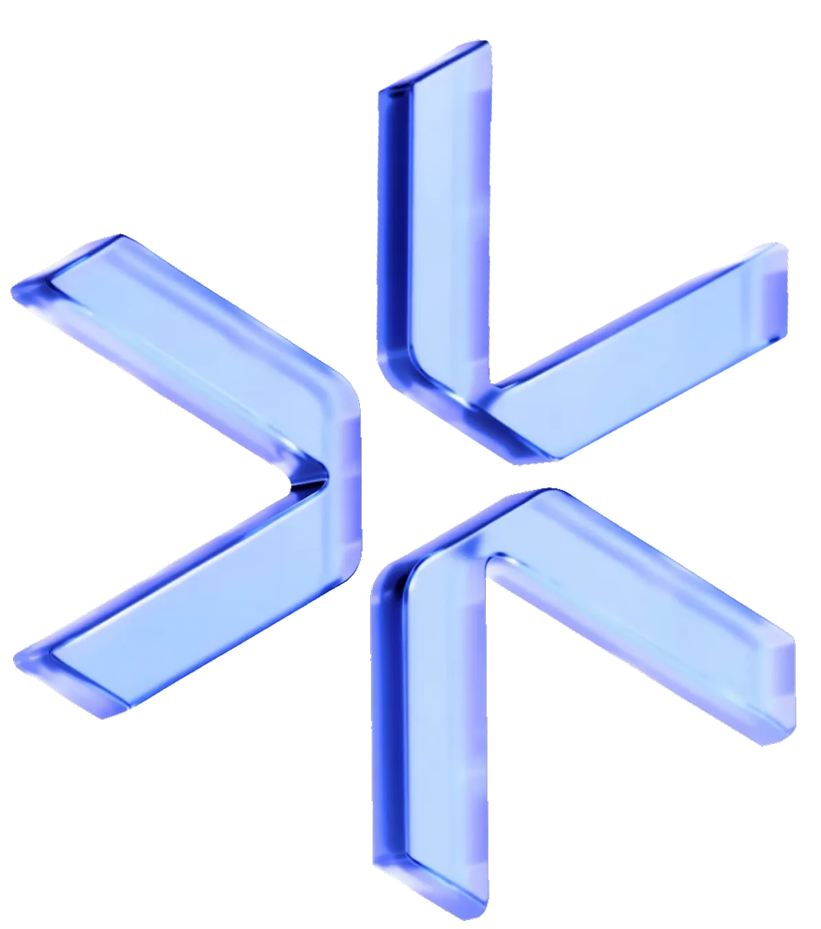 Three translucent blue 3D arrow shapes arranged in a circular pattern pointing outward.