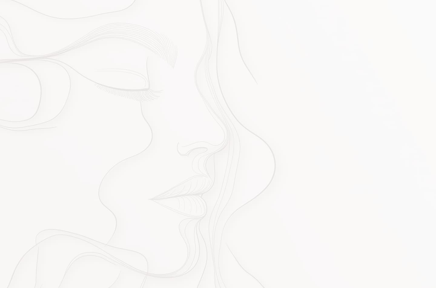 Minimalistic line drawing of a peaceful woman’s face with closed eyes and flowing hair in soft beige tones.