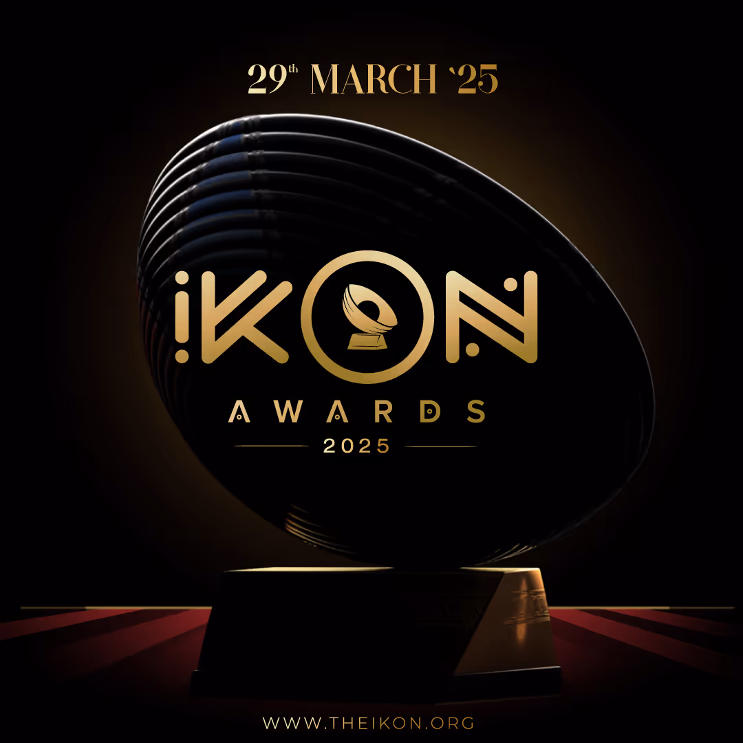 Black and gold Ikon Awards 2025 trophy with date 29th March 25 and website www.theikon.org