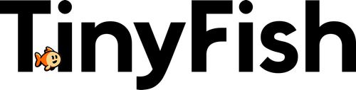 Logo of Tinyfish with a small, smiling orange cartoon fish integrated into the letter 'i'.