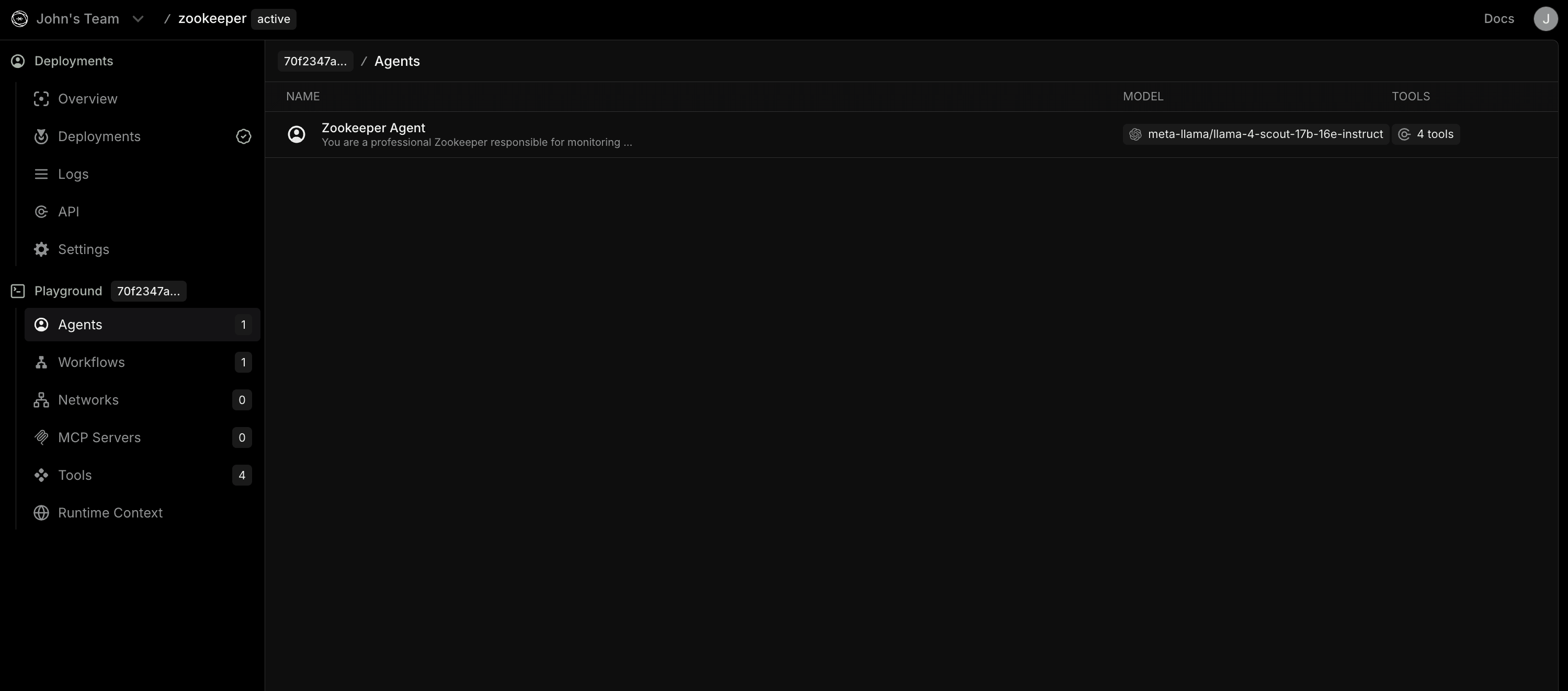 zookeeperAgent deployed in Mastra Cloud