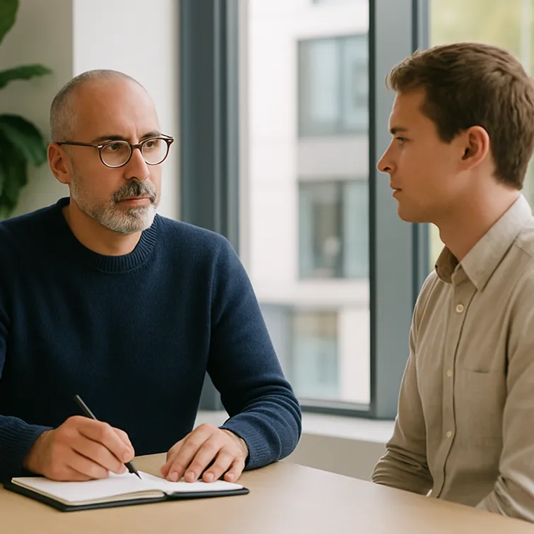 Two men are making tests